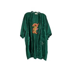 Vintage Robe With Dragon Embroidery Missing Belt Size Large Emerald Green